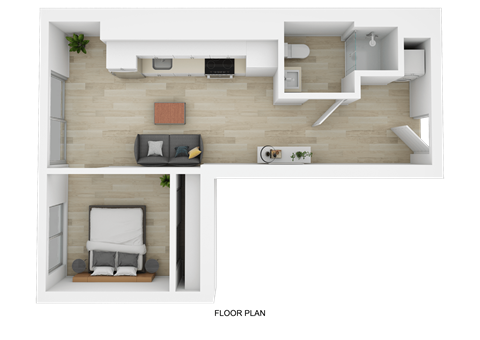 Floor plan for 1 bed, 1 bath, 453 sqft